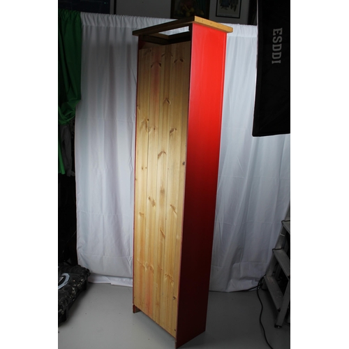 119 - Vintage Red Painted Solid Pine Wood Shelves 183cm height x 45cm wide x 26cm deep