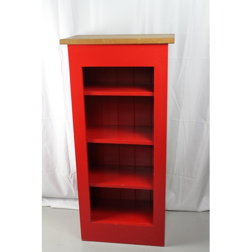 120 - Vintage Red Painted Solid Pine Wood Shelves 106.5cm height 45cm wide 26cm deep