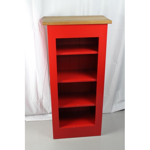 120 - Vintage Red Painted Solid Pine Wood Shelves 106.5cm height 45cm wide 26cm deep