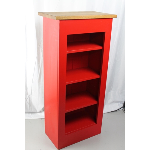 120 - Vintage Red Painted Solid Pine Wood Shelves 106.5cm height 45cm wide 26cm deep