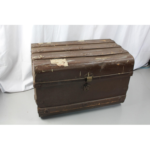 122 - Large Vintage 20th Century Steel Travel Trunk, Nice and Clean