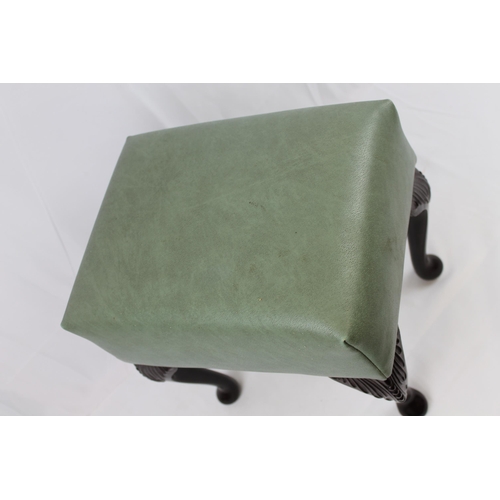 102 - Queen Anne style Stool With Green Leather Upholstered Top