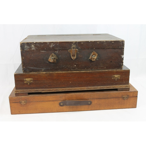 103 - Three Vintage Wooden Boxes , the biggest is 51 x 28 x 8cm