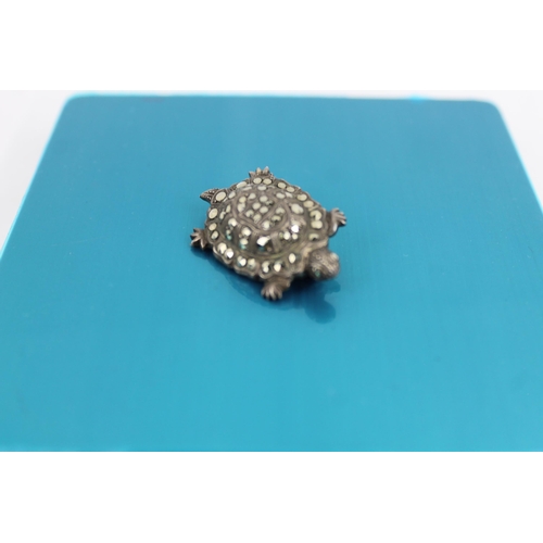 165 - Continental Silver and Marcasite Turtle Brooch , Marked 800 Silver