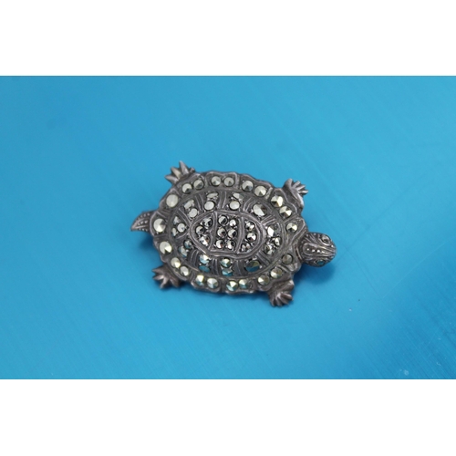 165 - Continental Silver and Marcasite Turtle Brooch , Marked 800 Silver