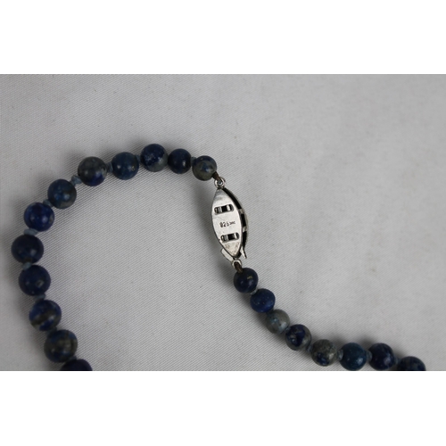 168 - Blue Lapis Necklace with Pearl and Silver Clasp 18 Inches Length