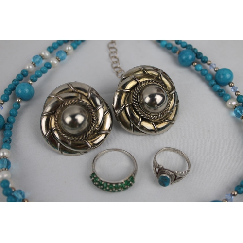 169 - Two Sterling Silver Rings , (Dyed Jade Crystal), Murano Glass Necklace and a Earrings