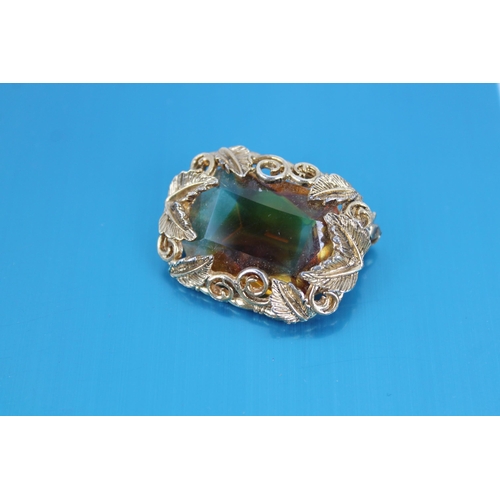 175 - Vintage Brooch with Green Stone ( missing pin )