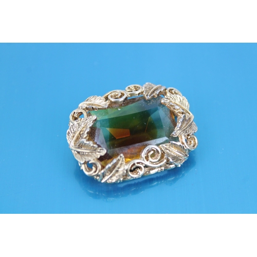 175 - Vintage Brooch with Green Stone ( missing pin )