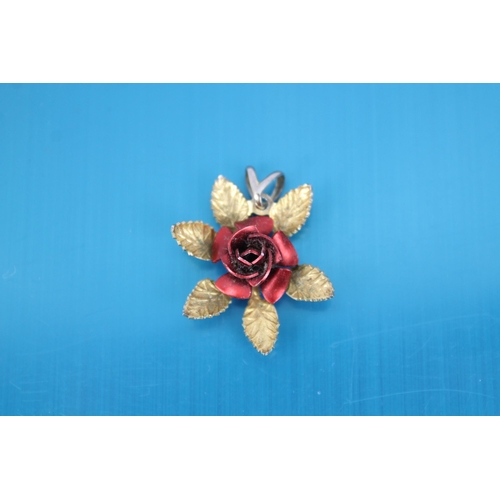 180 - Gold Tone Red Rose Pendant