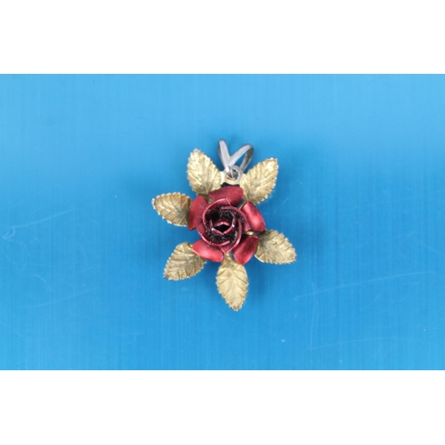 180 - Gold Tone Red Rose Pendant