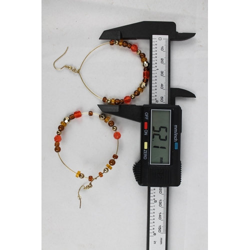 187 - Gold and Red Beaded Hoop Earrings