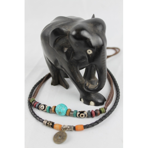 188 - Bead Coin Pendant with Wooden Elephant Statue