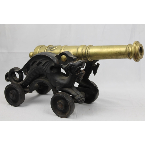 233 - Vintage Victorian Brass Signal Cannons on Cast Dragon Stand, 18