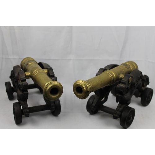 233 - Vintage Victorian Brass Signal Cannons on Cast Dragon Stand, 18