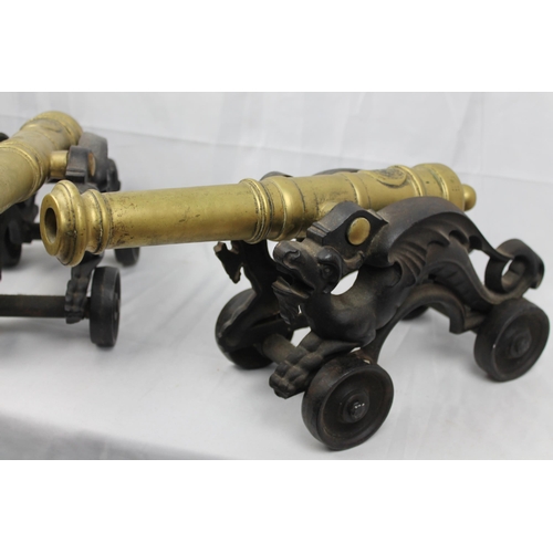 233 - Vintage Victorian Brass Signal Cannons on Cast Dragon Stand, 18