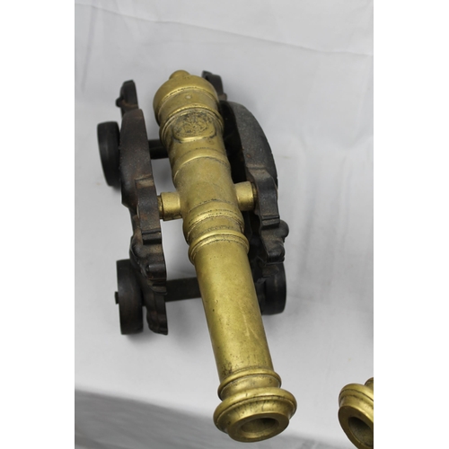 233 - Vintage Victorian Brass Signal Cannons on Cast Dragon Stand, 18