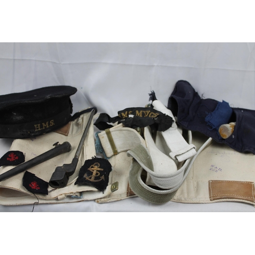 234 - Original WW II. Royal Navy Black Wool Cap, Lee-Enfield MK2 WW2 Spike Bayonet and Scabbard etc...