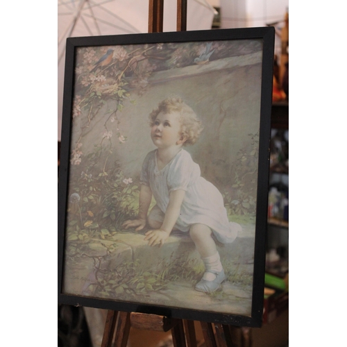 245 - Vintage Print of a Child in a Frame, 14'' x 11'' inches , 36 x 28cm