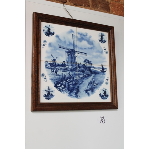 246 - Vintage Dutch Landscape Tiles, Blue and White, in Frame, 350mm x 350mm , Mint Condition