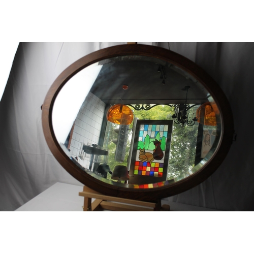 255 - Large Vintage Oval Mirror in solid wooden frame 73 x 57 cm