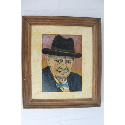 259 - Winston Churchill, Oil on Board, framed