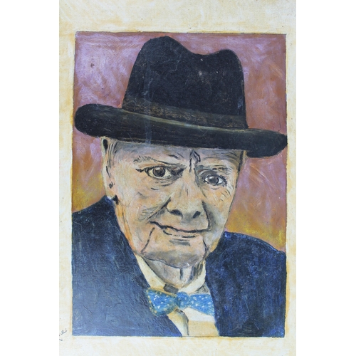 259 - Winston Churchill, Oil on Board, framed