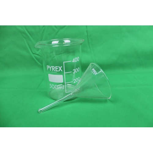 307 - Pyrex 500ml Graduated Form and a Pyrex Funnel