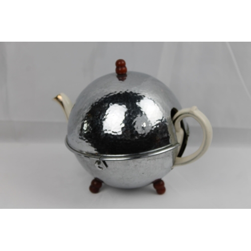 311 - Vintage 50's Insulated Teapot , Art Deco, Chrome , 22cm