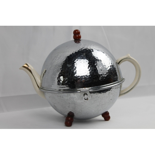 311 - Vintage 50's Insulated Teapot , Art Deco, Chrome , 22cm