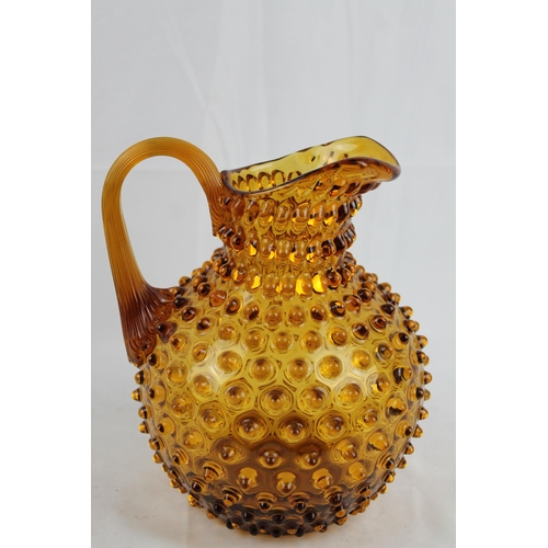 324 - Large Vintage Hand Made Bohemia Amber Glass Jug, Czech Republic, 23 cm tall