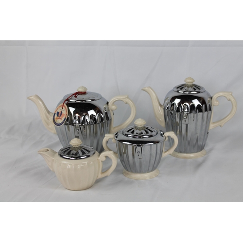 341 - Art Deco Chrome Tea, Coffee Pot Set, Mint Condition, Coffee Pot is 9'' Inches Tall