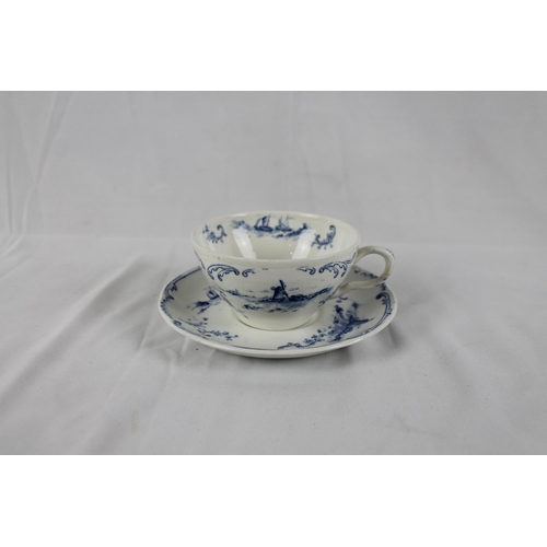 354 - Antique Delft Pottery, 1920, Hand Painted Blu and White Porcelain Tea Cup , Saucer is 5 1/2'' Inches... 