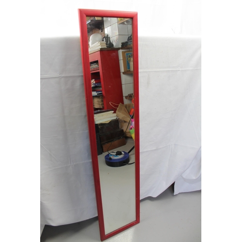 269 - Red Framed Mirror 95.5 x 21.5cm