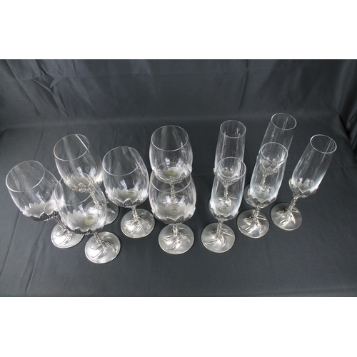 46 - Vintage Royal Selangor Pewter Sunflower Wine Glasses Set of 6 and a Royal Selangor Champagne Glasses... 