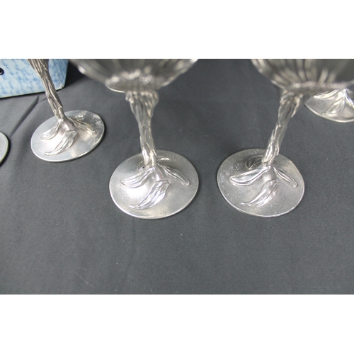 46 - Vintage Royal Selangor Pewter Sunflower Wine Glasses Set of 6 and a Royal Selangor Champagne Glasses... 