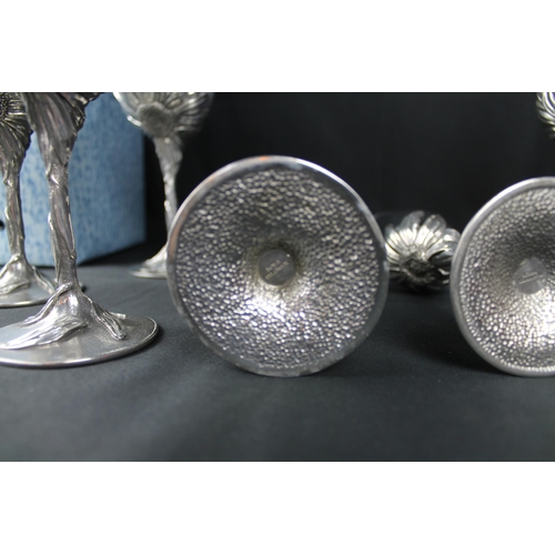 46 - Vintage Royal Selangor Pewter Sunflower Wine Glasses Set of 6 and a Royal Selangor Champagne Glasses... 