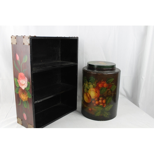 128 - Vintage Large Wooden Hand painted Storage Jar 28cm height 
Vintage Hand painted Shelves 41 x 13 x 30... 