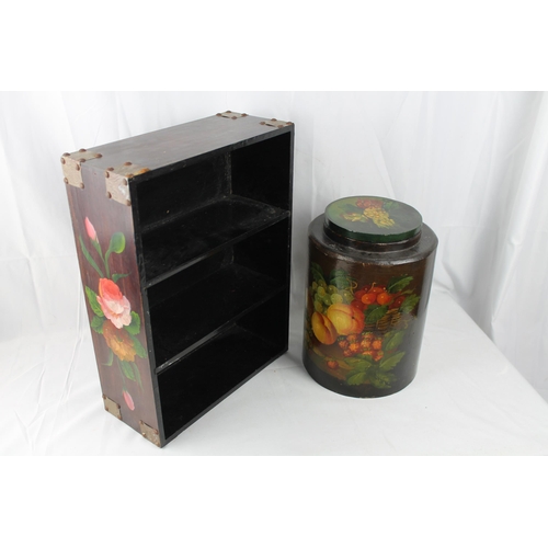 128 - Vintage Large Wooden Hand painted Storage Jar 28cm height 
Vintage Hand painted Shelves 41 x 13 x 30... 