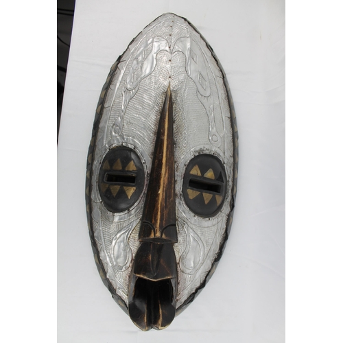 34 - Hand Crafted African Sese Wood and Aluminium Mask from Ghana 56cm height