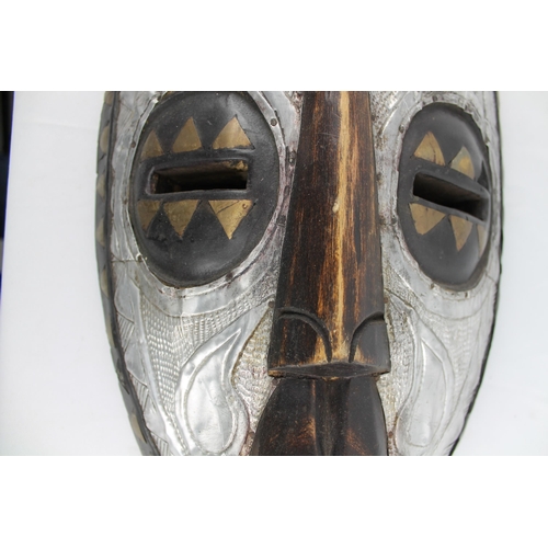 34 - Hand Crafted African Sese Wood and Aluminium Mask from Ghana 56cm height