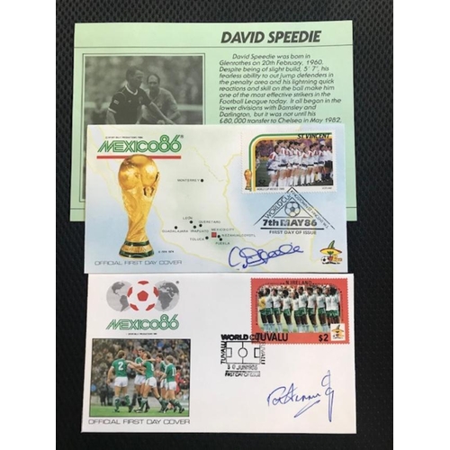 118 - Autographs 1986 Tuvalu FDC signed by Pat Jennings & 1986 St Vincent FDC signed David Speedie (2) (S)