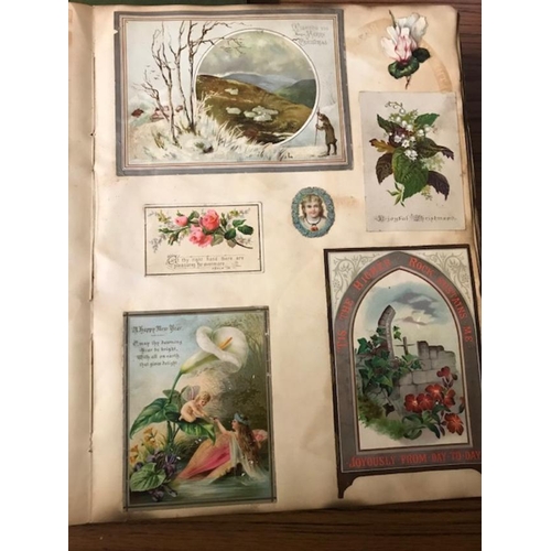 119 - Postcards - Original album with better topographical etc. & a Victorian scrap book.  (200+ plus book... 