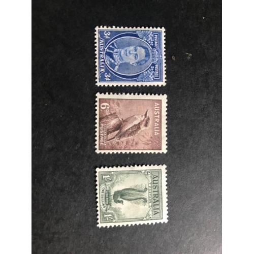 157 - Australia 1937-49 P13 1/2 x 14 6d & 1/- & P15 x 14 3d. Mint. Cat £118.  (3)  (S)