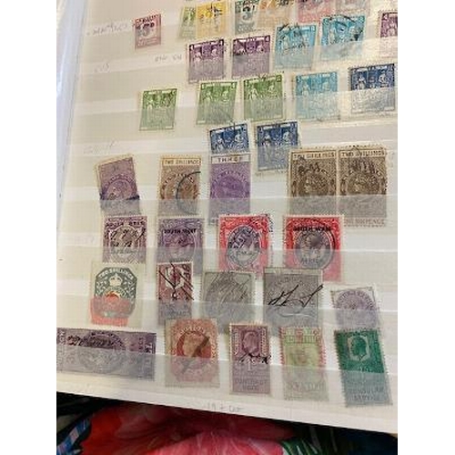 98 - Revenues Cinderellas Cut outs Postal Seals etc in s/bk we note useful NZ (cat BF £150+) Sarawak (Cat... 