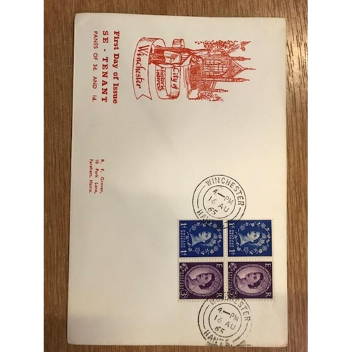 536 - GB First Day Covers - 1965 16 Aug se-tenant 2/-pane Winchester cds on illus. cover, printed address.... 