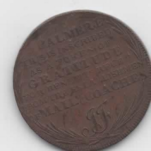 137 - Coins - Mail Coach 1/2d token John Palmer c1797.  (1)  (S)