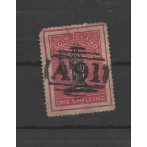 223 - British Virgin Islands 1867-70 1/- SG14B used with cancel A91 Atlantic Packet very rare cancel see p... 