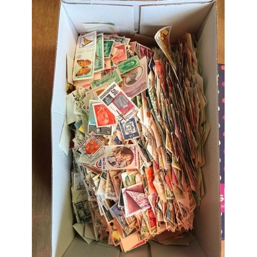 51 - Shoebox of off paper World and Commonwealth stamps many 100s mixed condition (B)