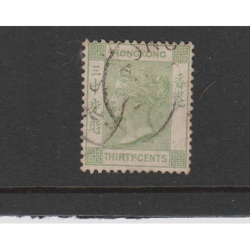 285 - Hong Kong 1882-6 30c yellowish green cds SG39.  (1)  (S)